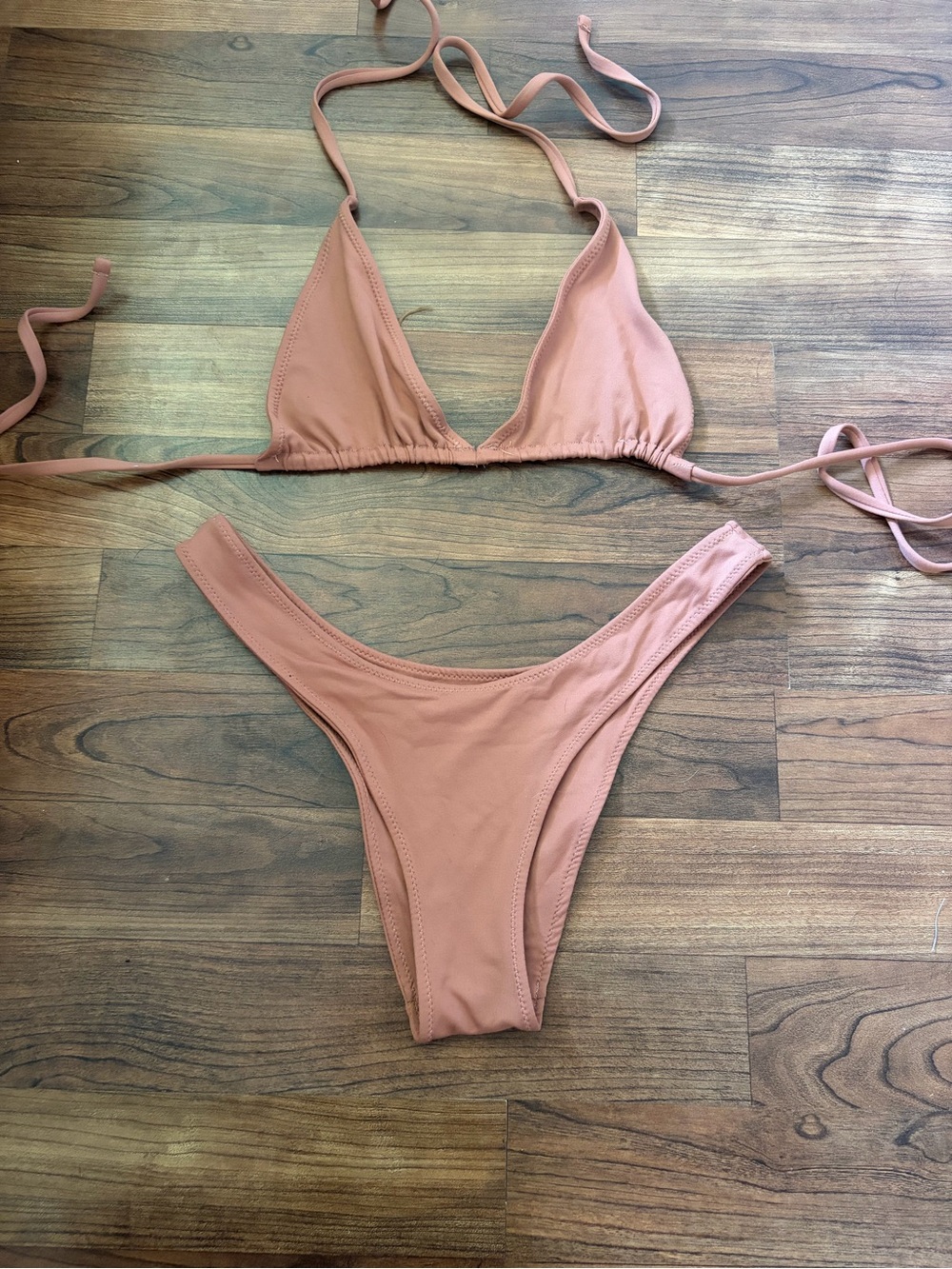 sofsy Mauve-Pink Triangle Tie Bikini Set
